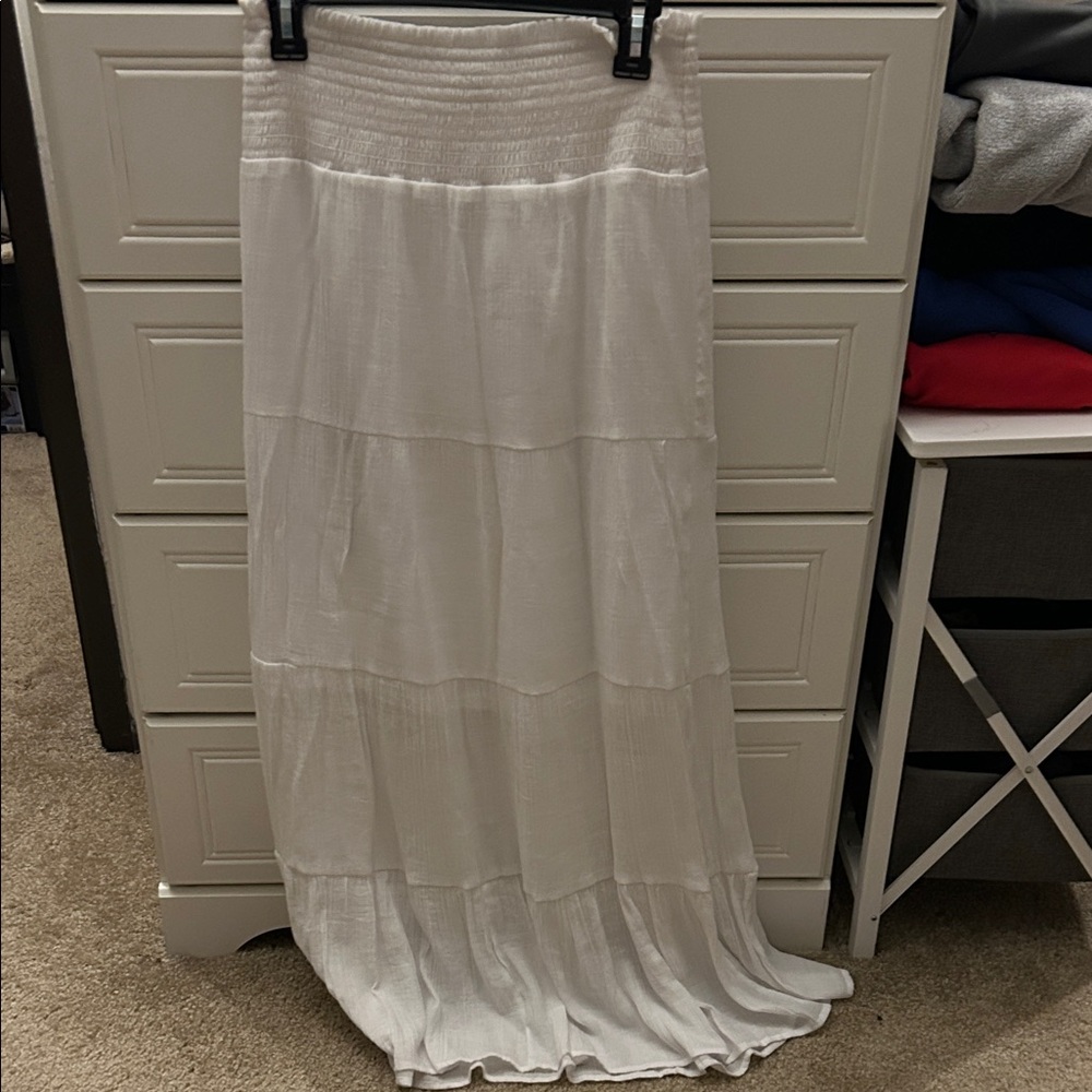 Love Tree White Tiered Smocked-Waist Maxi Skirt